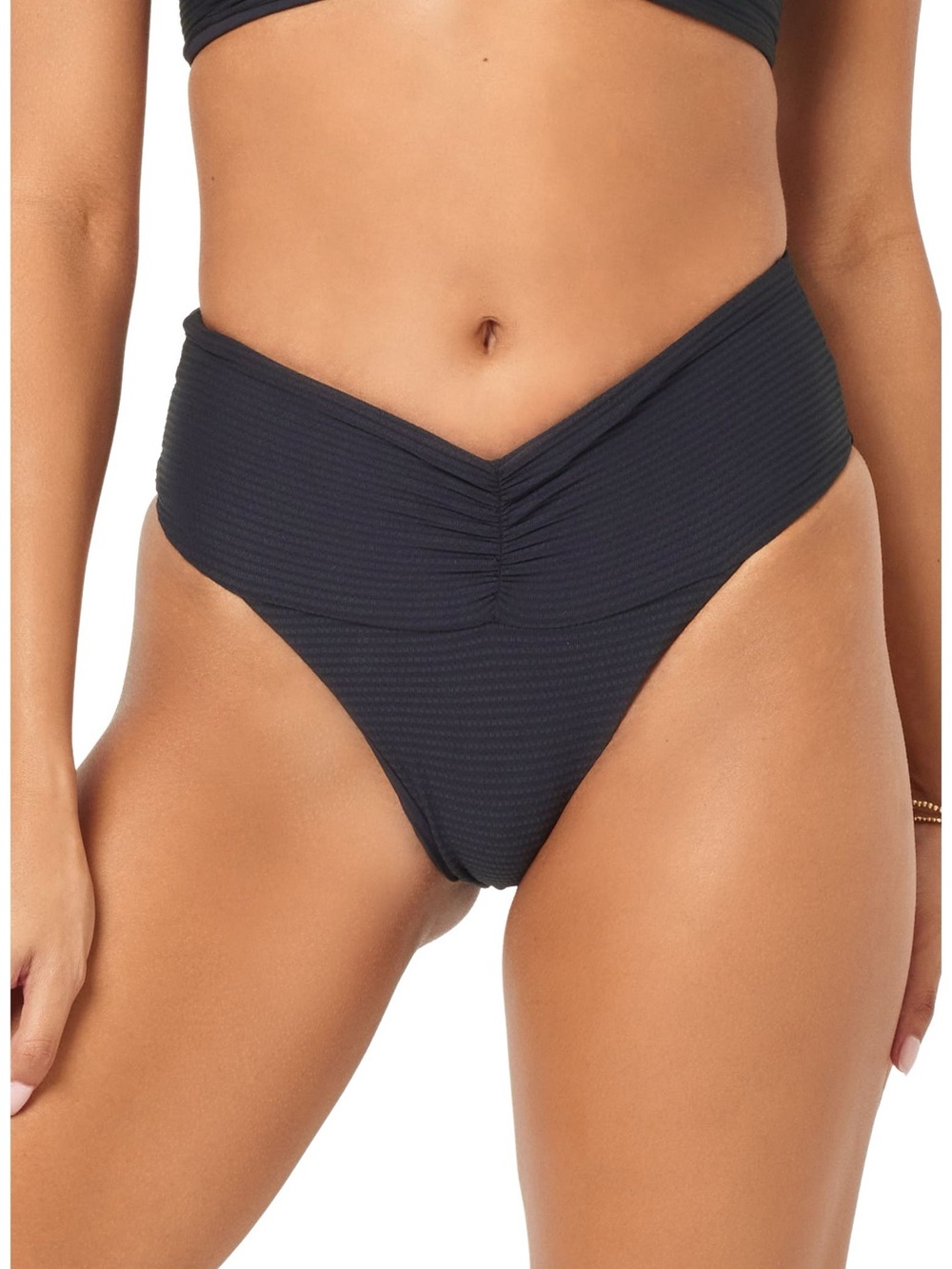 L Space Black High-Waist V-Front Bikini Bottom